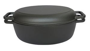 Ensemble de cocottes ovales <span class=keywords><strong>en</strong></span> <span class=keywords><strong>fonte</strong></span> 2-<span class=keywords><strong>en</strong></span>-1 multifonctionnelles pour rôtir et griller, pot à ragoût pré-culotté avec couvercle-poêle - Product Image 2