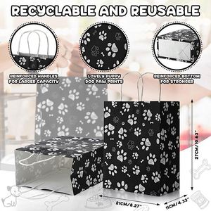 Bolsas de Papel Kraft Personalizadas con Estampado de Huellas de Perro, Bolsas de Papel con Asas, Bolsas de Regalo para Mascotas - Product Image 3