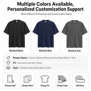 Men Heavyweight Cotton T Shirt 275G Solid Crew Neck Oversized Streetwear Tee Custom <b>Logo</b> OEM Bulk Wholesale Supply Top Tee - Product Image 4