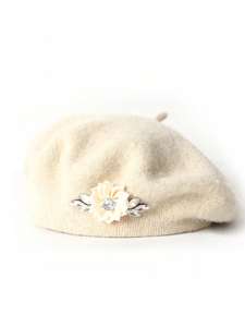 Béret en polaire personnalisable orné de strass floraux, élégant chapeau d'<span class=keywords><strong>hiver</strong></span> vintage pour <span class=keywords><strong>femme</strong></span>, idéal pour le quotidien, les sorties et les fêtes - Product Image 3