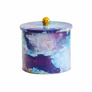 1.7L Knob Handle round Metal Canister 140x125mm Food <b>Storage</b> <b>Container</b> with Pink and Gold Marble Texture Ø140x125mm - Product Image 2