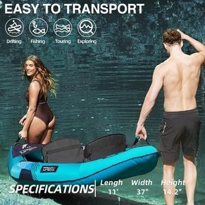 Kayak inflable Upwell para 2 personas, color azul aurora, con asiento doble, remo, bomba y bolsa de transporte para pesca y recreación. - Product Image 3