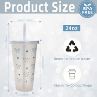 Bouteille d'eau en plastique transparente de 24 oz grande capacité, personnalisable, avec couvercle et paille, réutilisable, en PP, écologique, pour la gym, les cadeaux d'entreprise