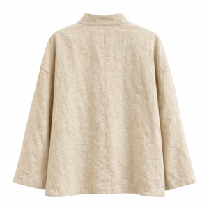 <span class=keywords><strong>Camicia</strong></span> Tradizionale Cinese Personalizzata da Donna in Misto <span class=keywords><strong>Lino</strong></span> e Cotone <span class=keywords><strong>Beige</strong></span> con Colletto alla Coreana, Abbottonatura Diagonale e Bottoni a Rana, Vestibilità Ampia - Product Image 2