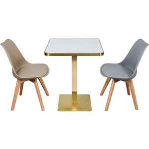 Bàn ăn viền thép không gỉ cao cấp, mặt bàn vân gỗ, chân bàn ống, dùng cho nhà hàng, quán cà phê, bàn ăn ngoài trời - Product Image 4