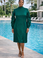 Robe longue élégante unie à perles coupe droite - 100% Polyester avec panneau frontal texturé, tenue africaine pour l'église 130cm