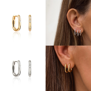 QLEESI INS Boucles d'oreilles créoles minimalistes en laiton pour femme, avec diamant en forme de O, style niche - Product Image 6