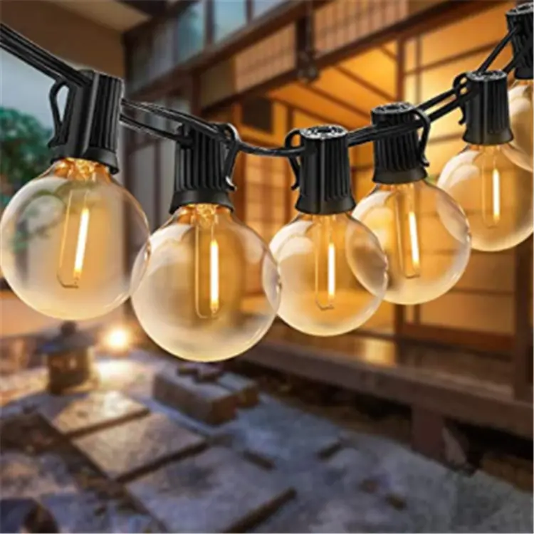 EU AU Plug Edison Style Globe Bulbs Festoon Lights Black Wire G40 Outdoor String Lights For Backyard Porch Balcony Party Decor