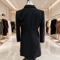 Robes pour femmes de haute qualité, sur mesure, à double boutonnage, col en V, en coton noir, manches longues, vintage, mi-longues, vêtements officiels