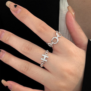 S925 Sterling Silver H Letter <b>Open</b> <b>Ring</b> Hollow Wraparound Knuckle <b>Ring</b> Pave Setting Everyday Wear Unisex Jewelry - Product Image 4