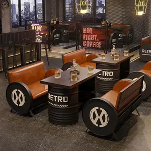 Set kursi meja makan barel minyak logam gaya industri penjualan laris restoran Hotel Bar ruang keluarga bebas kombinasi penggunaan mal