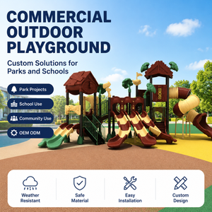 Waldhaus-Spielplatzgeräte für den Außenbereich mit Rutschen und Brücke für kommerzielle Parkprojekte für Spielplatzhändler - Product Image 1