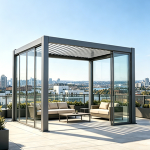 Gazebo Exterior de Aluminio con Revestimiento en Polvo de Alta Durabilidad, Manual y Eléctrico, con Doble Accionamiento, Ajustable, con Techo de Láminas, Totalmente Impermeable y Resistente al Viento - Product Image 5