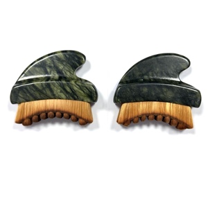 Cepillo de Masaje Facial Linfático de Jade Verde con Cerdas, Herramienta de Drenaje de Puntos de Acupuntura Gua Sha - Product Image 2