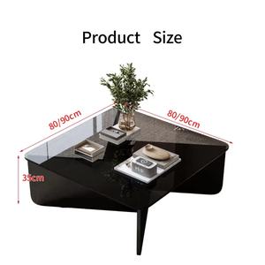 Muebles Modernos para Sala de Estar, Mesa de Centro Pequeña de Madera, Mesa de Té de Vidrio Templado, Diseño Cuadrado - Product Image 2