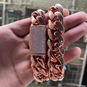 Bracelet pour hommes femmes Cadena De Oro Rosa Vente en gros avec chaîne cubaine à maillons rose plaqué or Miami en laiton massif
