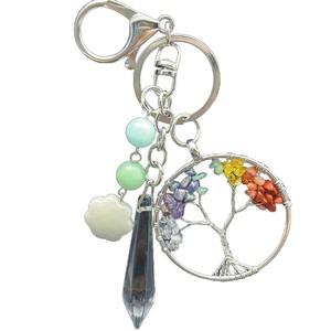 Crystal Tree Of Life <b>Keychain</b> Round Heart Wrapped Wisdom Tree Pendant Colorful Pebble Resin Portable Gift For Teachers Day - Product Image 5
