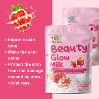 Poudre de préparation pour boisson au lait éclaircissante OEM Beauty Glow au collagène, blanchissante et illuminatrice, 12 sachets, saveur fraise, formule alimentaire de qualité alimentaire