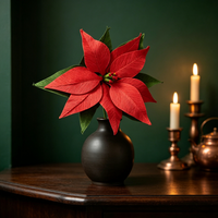 Bunga Poinsettia Kertas Krep Buatan Tangan M1021 Tangkai Merah Dekorasi Natal Seni Rupa Bunga Liburan untuk Pohon Natal Pesta Musim Dingin Rumah