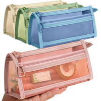 Pochette à fermeture éclair en maille de nylon Trousse stéréoscopique pour sac à crayons pour étudiant Sac à crayons en tissu transparent Sacs à crayons à impression UV Designer