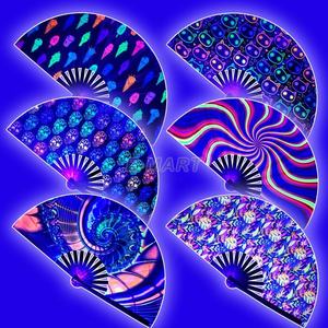 Wholesale 13 Inch Handmade Large Bamboo PVC <b>Folding</b> <b>Fan</b> Custom Printed Holographic Rave Design <b>Hand</b> Painted Bamboo Crafts - Product Image 3
