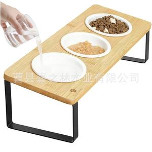 Support surélevé pour gamelles de chat en bambou, couleur naturelle, pour intérieur - Product Image 2