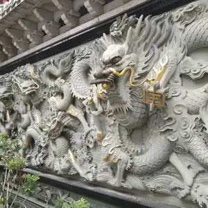 Chinês venda quente jardim decoração externa da parede pedra natural esculpir grande estátua do dragão fonte de água