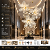 Lustre en verre floral de luxe, lampe suspendue LED personnalisée en forme de feuille de Ginkgo pour hall d'hôtel, plafond haut, villa, escalier, projet d'éclairage