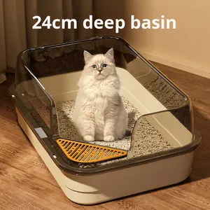 Litière pour chat de haute qualité en PP durable, semi-fermée, haute, anti-éclaboussures, épaisse, facile à <span class=keywords><strong>nettoyer</strong></span>, grande, pliable, entrée avant, sortie supérieure - Product Image 3