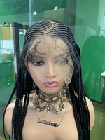 LD008 Perruque tressée de 32 pouces pour femmes noires, perruque entièrement en dentelle avec cheveux de bébé, perruque tressée sans nœuds, perruque tressée naturelle style déesse