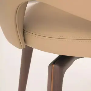 Italian Minimalist Leather Dining Chair Large Villa Leather Solid Wood Furniture