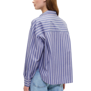 Camicie da donna larghe con bottone a righe in cotone a righe in cotone OEM con Logo ricamato personalizzato per abbigliamento Casual - Product Image 4
