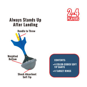 Jeu de fléchettes de jardin pour enfants, jeu de lancer d'anneaux en plein air pour la famille, jeu de fléchettes de jardin sécurisé avec 4 fléchettes et 2 anneaux - Product Image 4