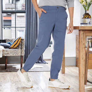 Men's Slim Fit Casual Pants Breathable Cotton High-Demand Mid Waist Trousers Embroidered Design Lightweight Colored Canvas - Product Image 2