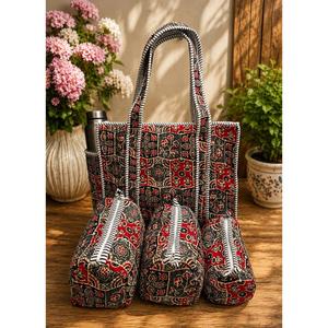 Sac en coton matelassé style vintage à imprimé floral, fermeture éclair, léger, facile à transporter, ensemble de 3 pochettes utilitaires, prêt pour le voyage - Product Image 3