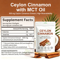 Gélules végétaliennes de cannelle de Ceylan avec huile MCT, 300 unités, OEM ODM, marque privée, complément alimentaire pour la santé et le soutien antioxydant