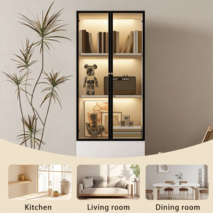 Wholesale Modern Wooden Panel Kitchen <strong>Cupboard</strong> Glass Display Showcase LED Drawer Storage Home Bar Entry Cabinet - Product Image 3