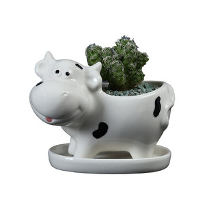 Pot <span class=keywords><strong>de</strong></span> fleurs créatif en céramique HY2 en forme <span class=keywords><strong>de</strong></span> vache avec <span class=keywords><strong>plateau</strong></span>, différentes tailles, décoration <span class=keywords><strong>de</strong></span> bureau - Product Image 1