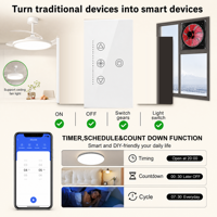 Interrupteur intelligent Wi-Fi BLE personnalisable 2-en-1 pour ventilateur et lumière, standard US, 1 ou 2 gangs, panneau en verre trempé, compatible Tuya Alexa Google Home