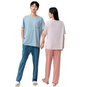 Conjunto de Ropa de Estar por Casa Personalizada de Tencel Modal para Mujer, Verano, Delgado, Cintura Elástica, Informal, para Hombre, Estampado, Color Sólido - Product Image 2