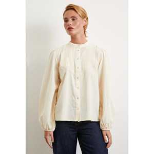 Chemise bohème en lin crème pour femme, vintage, lavable, à manches longues, pour tous les jours - Product Image 4