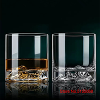 Verre à whisky 3D style japonais en forme d'iceberg, design classique, en cristal, 220 ml, avec sous-verre gratuit et coffret cadeau en bois pour offrir