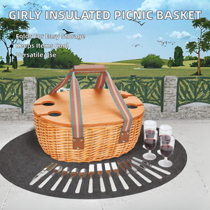 Girly Picnic <b>Baskets</b> Cane <b>Basket</b> Hander Plastic Lid Mini Lids Hamper Lined Wicker Wood Woven Chip Cooler <b>Foldable</b> Insulated Size - Product Image 2