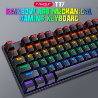 Clavier mécanique filaire T-WOLF T18, nouveau design, 87 touches, éclairage RVB, USB, anglais, russe, pour jeux sur ordinateur portable, joueurs