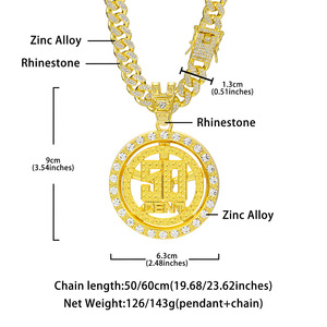Collana con ciondolo 50 Cent girevole a 360° alla moda, in lega di zinco placcata <span class=keywords><strong>oro</strong></span> 14K, con catena cubana completamente tempestata di zirconi, gioielli per feste, rap, hip hop - Product Image 6