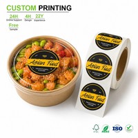 Étiquettes personnalisées pour barquettes, découpées sur disque, impression jaune, finition brillante ou satinée, pour traiteur, MOQ 500 pièces par taille