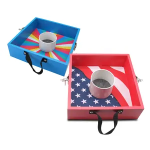 Washer Toss Game Jogos ao ar livre Giant Yard Lawn Games Flag Pattern com 8 arruelas e alça para Beach Camping Lawn e quintal