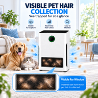 Purificateur d'air pour animaux domestiques H13 HEPA, filtration 4 étapes, CADR 250m³/h, collecte visible des poils d'animaux, capteur PM2.5, mode animaux, 35W, faible bruit