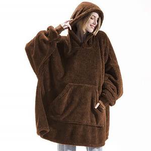 OEM High Quality Oversized Flannel Sherpa Wearable <strong>Hoodie</strong> Blanket Hooded Sweatshirt Blanket With Sleeves - Product Image 3