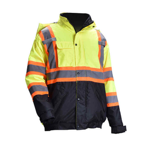 Venta al por mayor de encargo de alta visibilidad ropa de trabajo transpirable a prueba de viento impermeable invierno chaqueta de bombardero de alta visibilidad de nylon de algodón LED Flash - Product Image 4